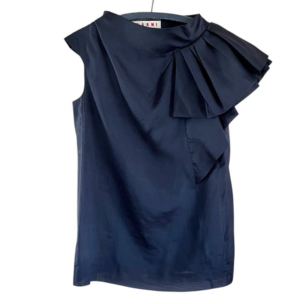 Marni Ruffle Shoulder Silk Tunic Top